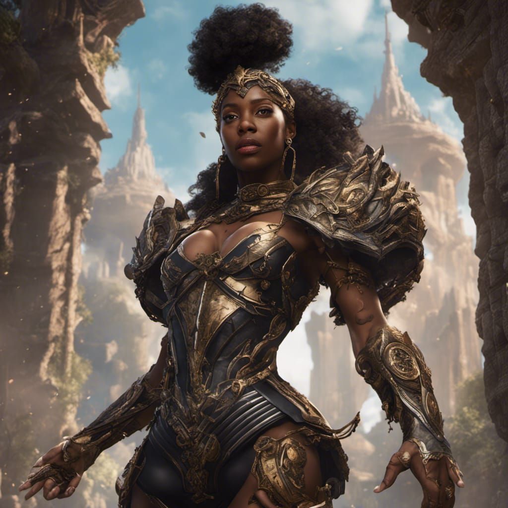 Fantasy Black Woman Hero in Detailed Matte Painting