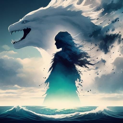 Dreamlike Double Exposure of Woman by the Sea