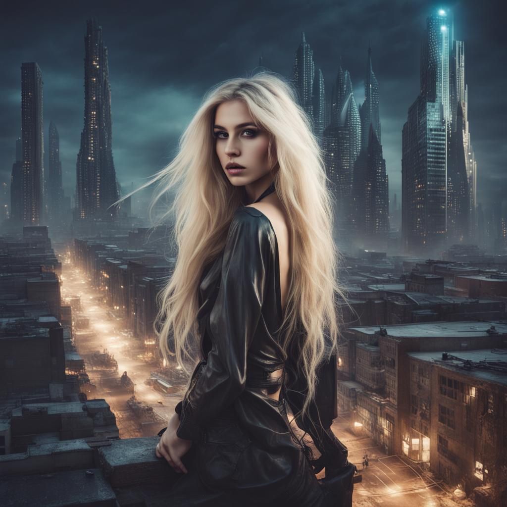 Lovecraftian Girl in Futuristic City