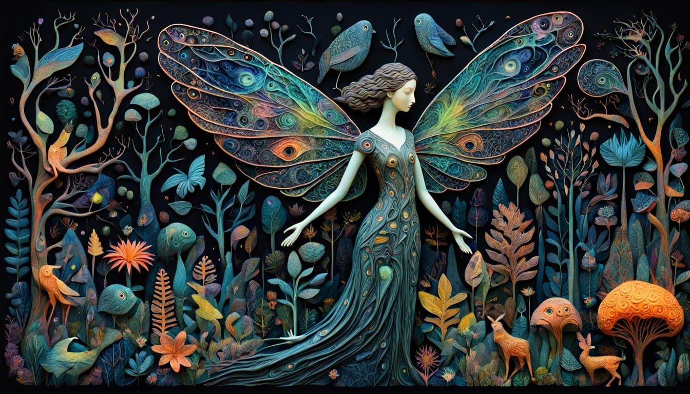 Ethereal Goddess Rises from the Forest in Whimsical Bio Art