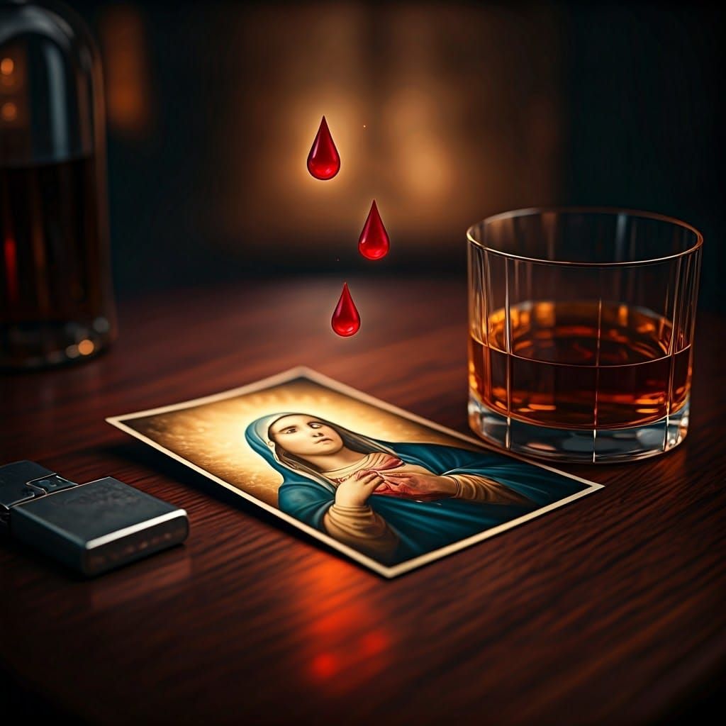 Vintage Saint Maria Photograph with Crimson Drops