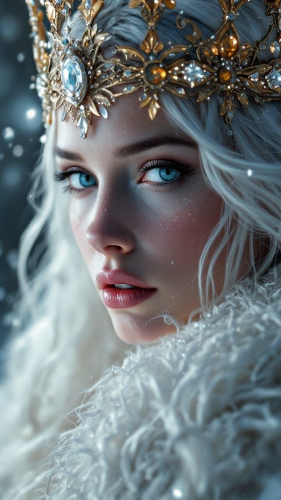 Surreal Pre Raphaelite Snow Queen in Triadic Colors