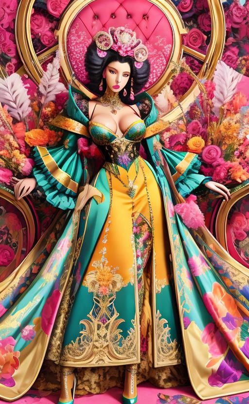 Art Deco Woman in Haute Couture, Hyperrealistic Oil