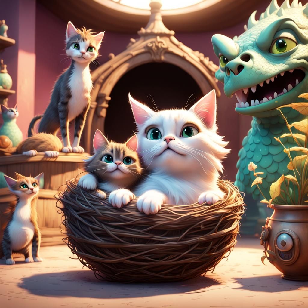 Person with Cat, Dog, and Dragon: Pixar Style
