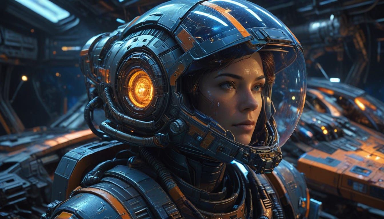 Cyberpunk Engineer in Intense Repair Mission