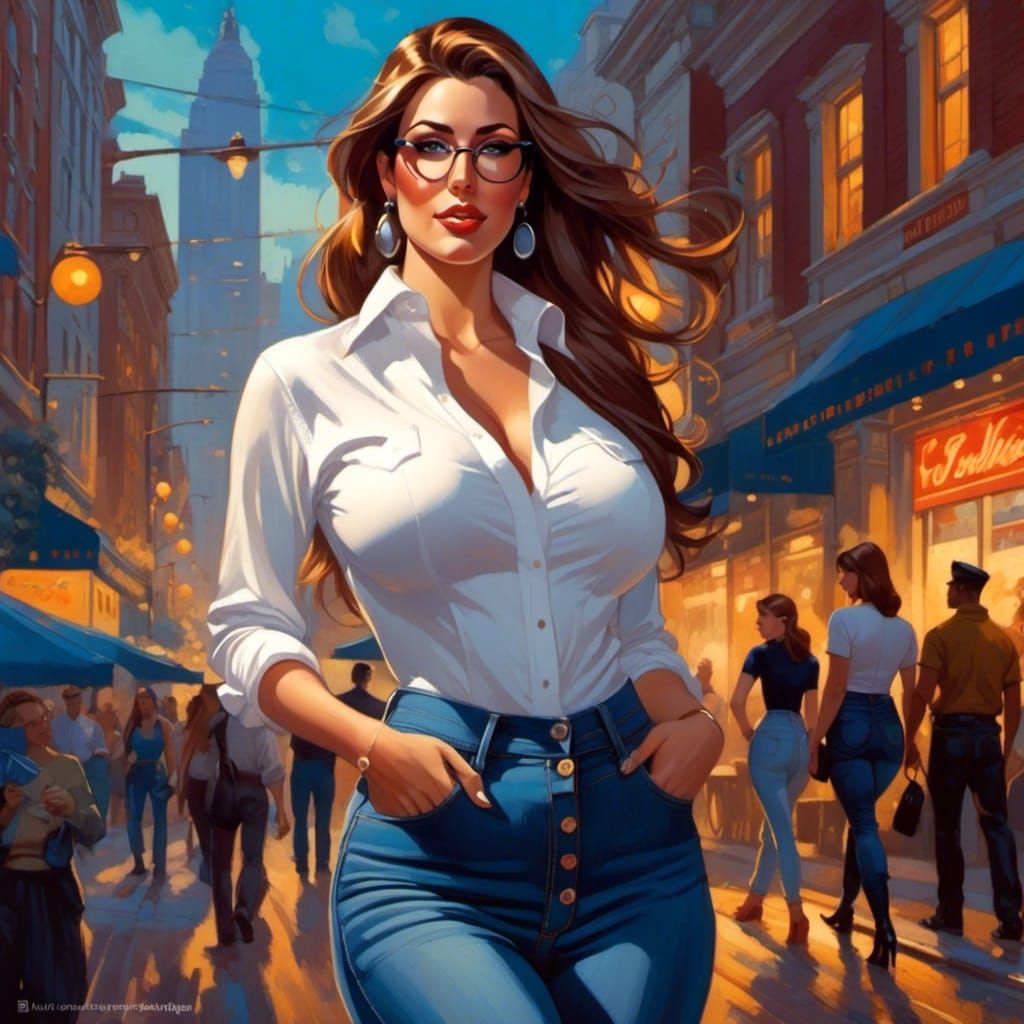 Curvy Businesswoman Walking in City, Color Burst