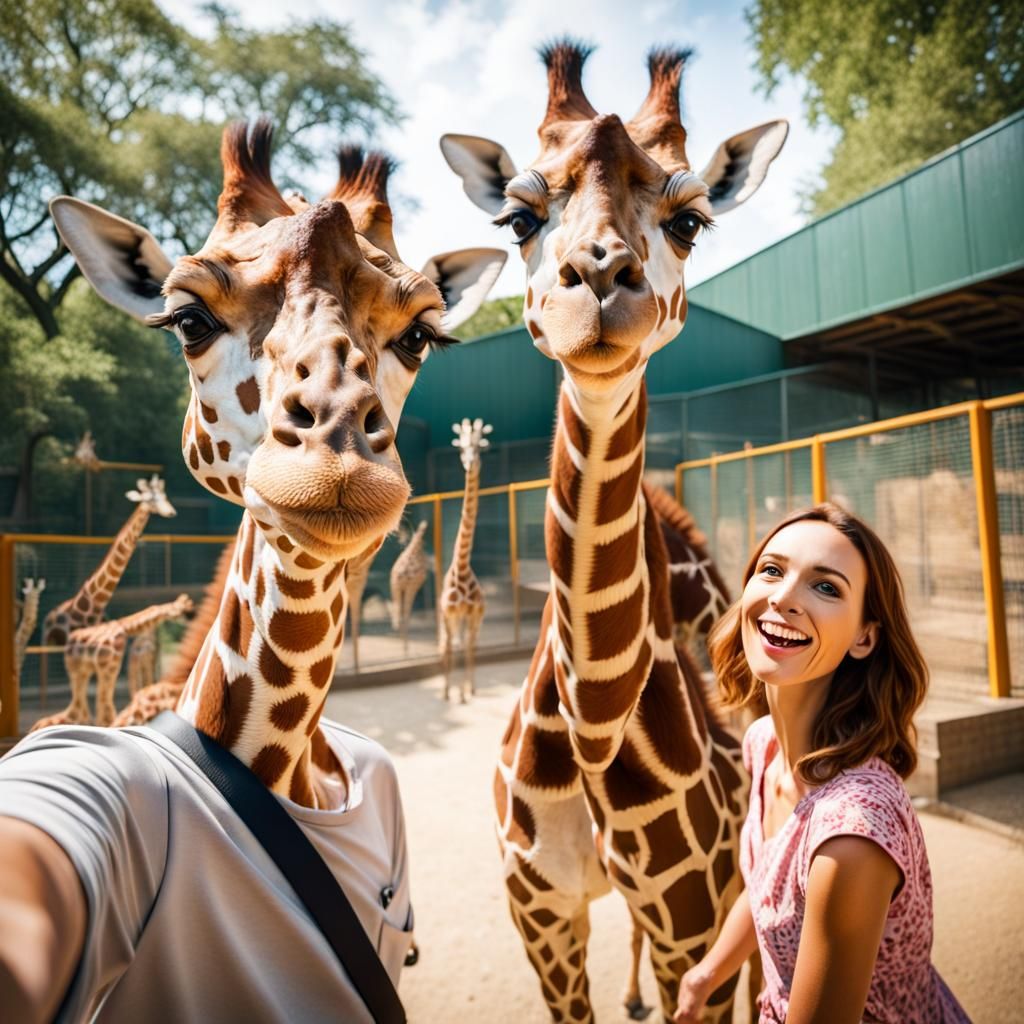 Giraffe Photobombing Selfie at the Zoo