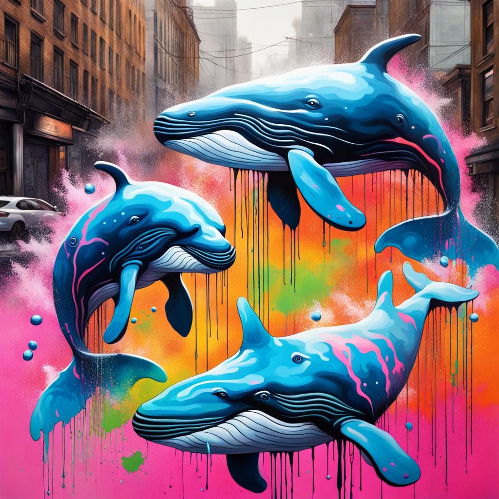 Whales Graffiti Art in Splash Art Style