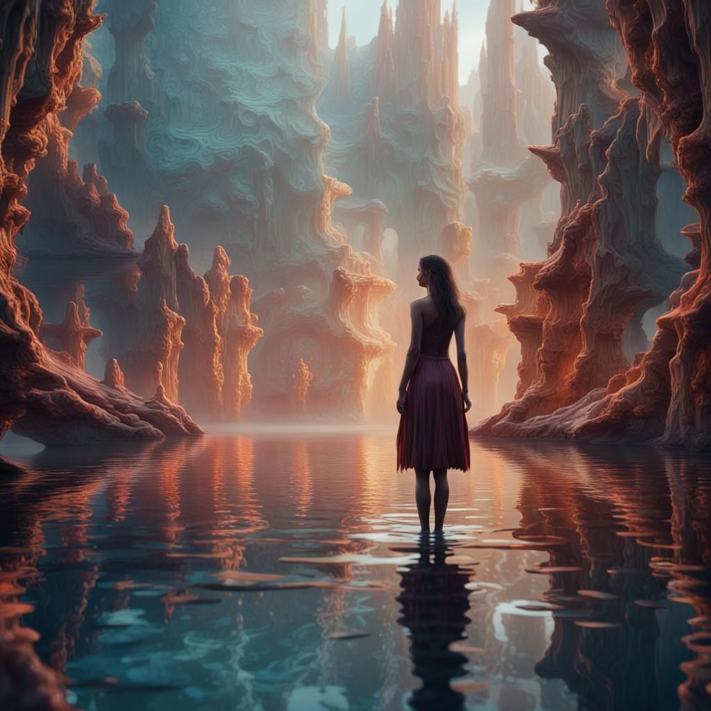 Girl's Abstract Reflection: Detailed Matte Painting