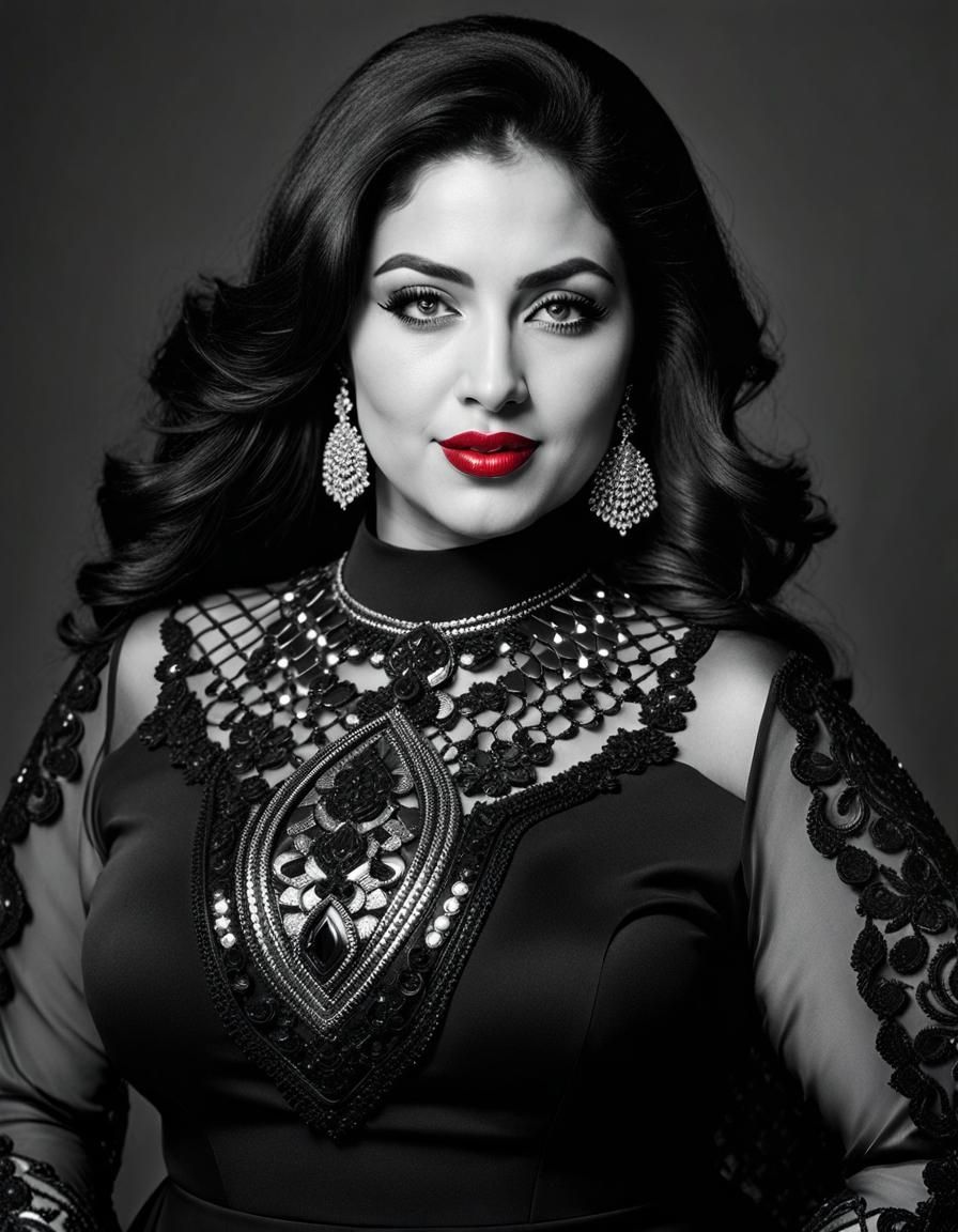 Detailed Black and White Portrait of Middle Eastern Woman