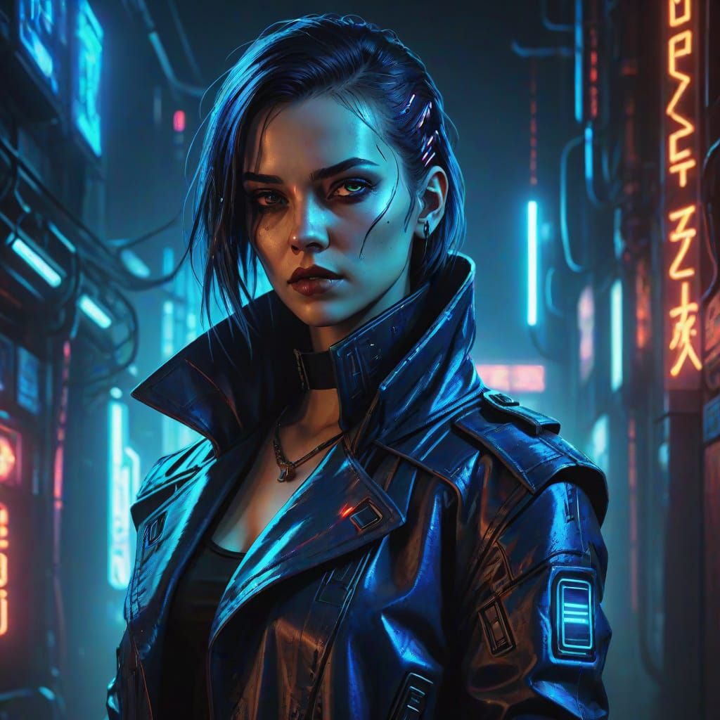 Female Cybernetic Energy Vampire in Cyberpunk Style