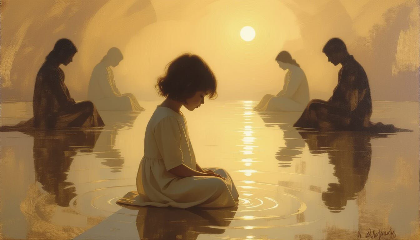 Ethereal Oil Painting of Overlooked Child in Golden Light