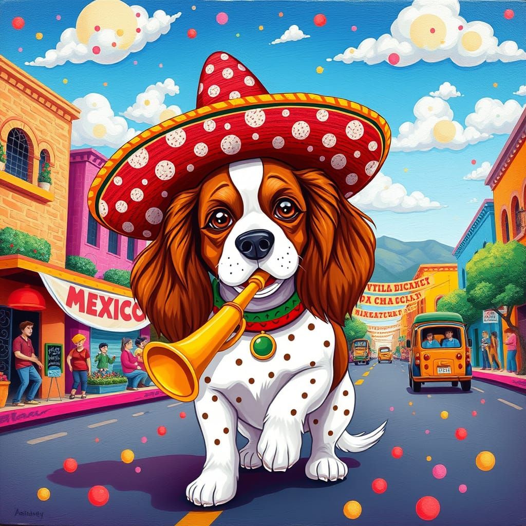 Polka Dot Parade Led by Cheerful Dog