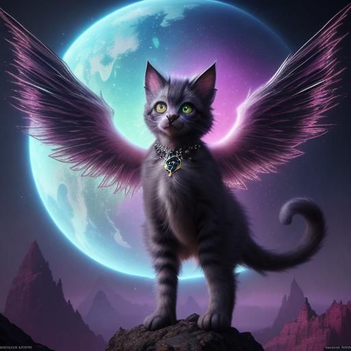 Winged Kitten on Exotic Planet: Fantasy Concept Art