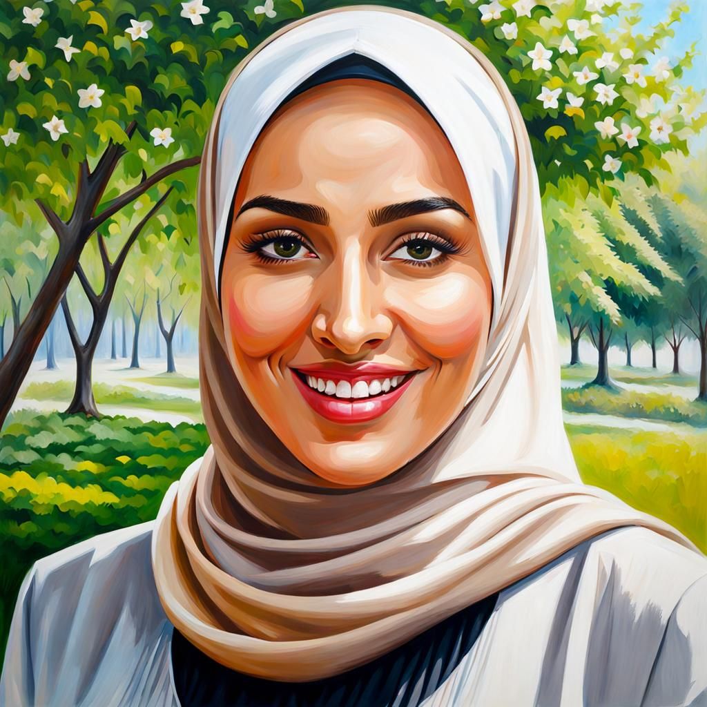 Elegant Hijabi Girl Portrait in Oil Painting Style