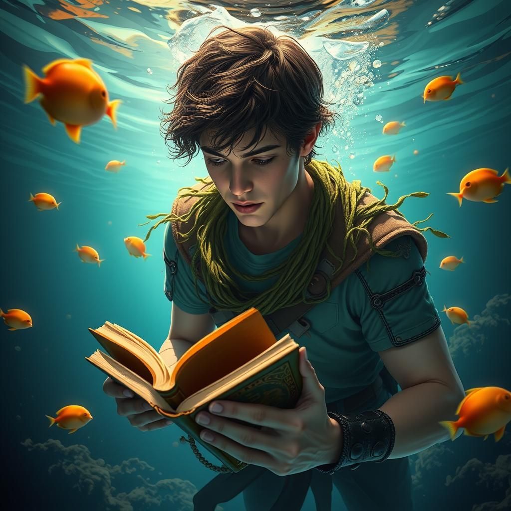 Percy Jackson Underwater Portrait in Art Nouveau Style