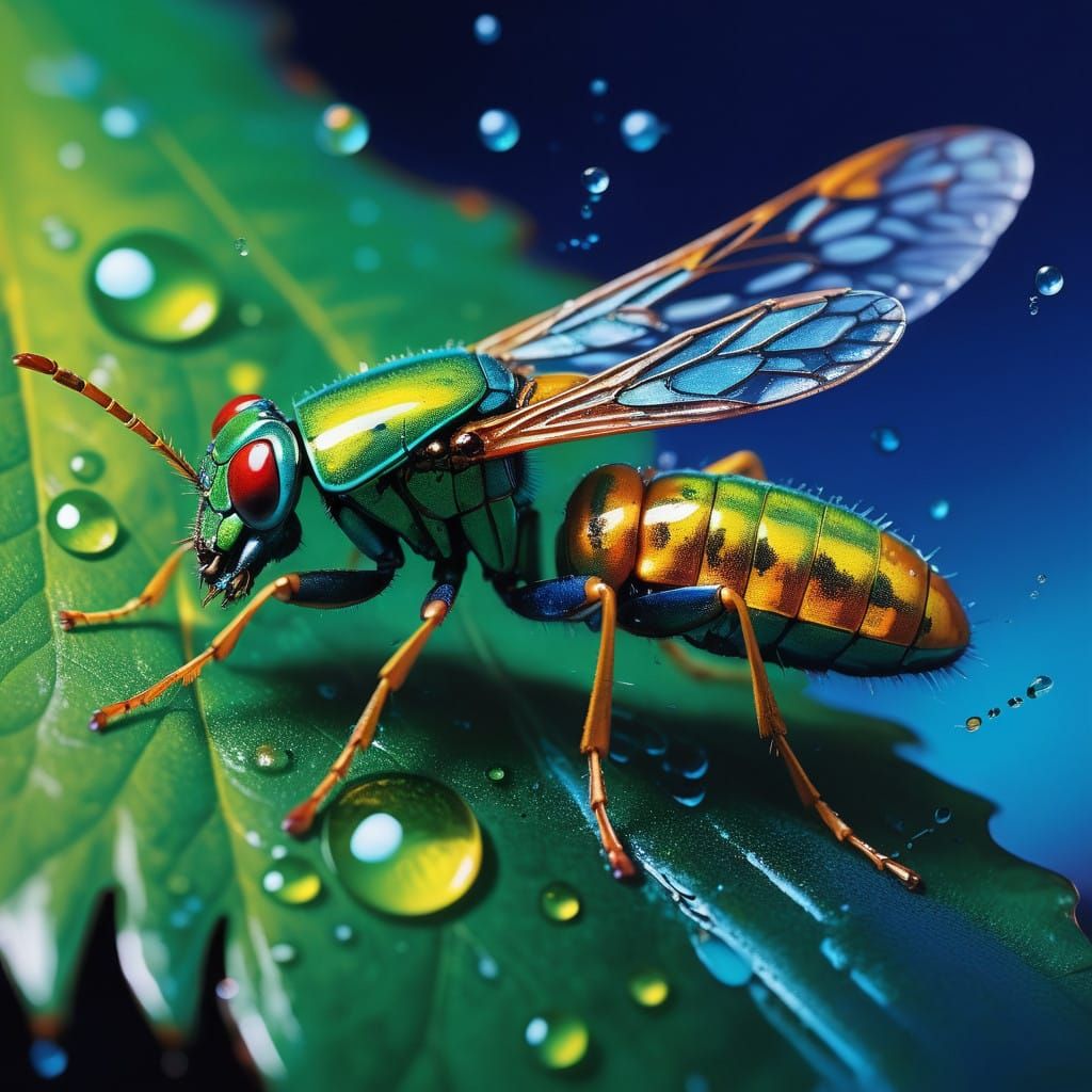 Hyper-Realistic Bug on Emerald Leaf