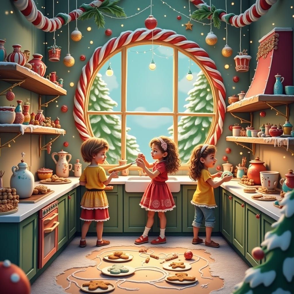 Fantastical Holiday Landscapes in Whimsical Cookie Art Style