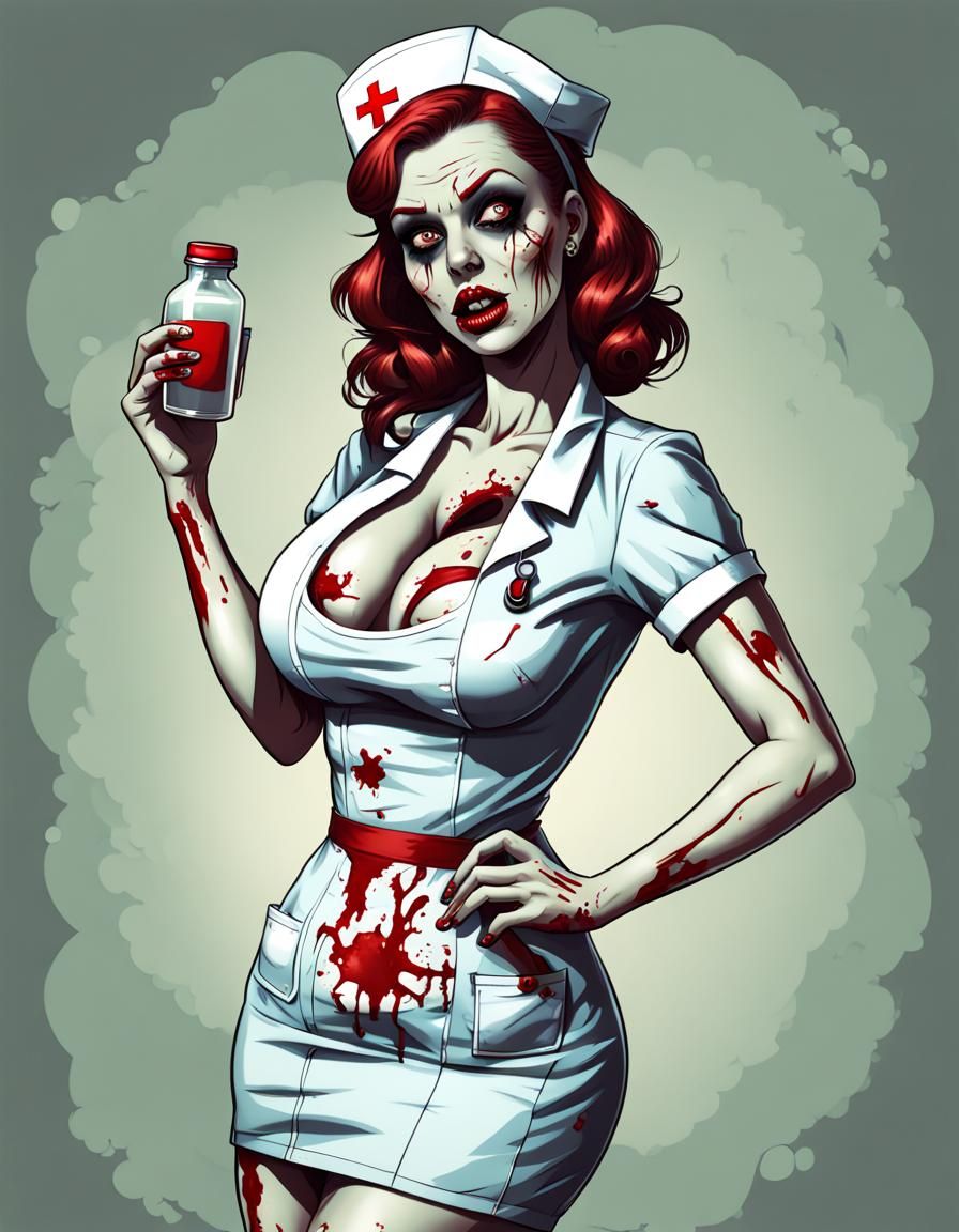 Zombie Nurse Pin-Up in Horror Style