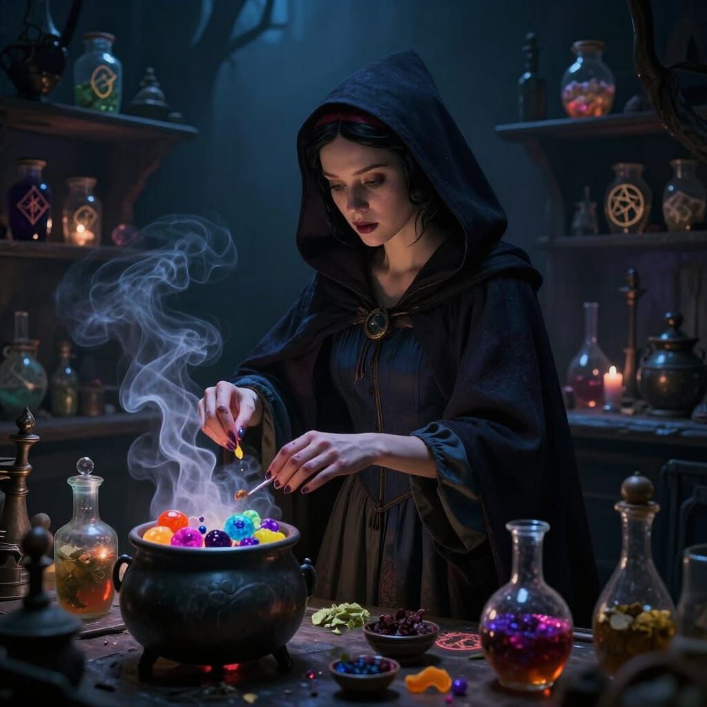 Snow White as a Witch Brewing Potions