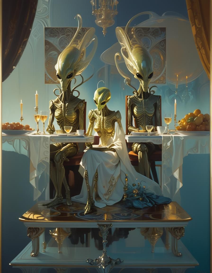 Aliens Fine Dining: Concept Art in Golden Light
