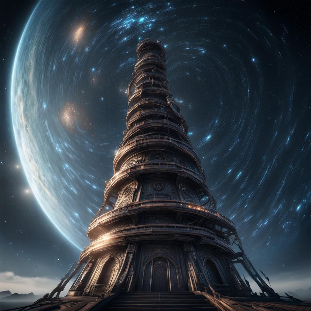 Ethereal Metal Tower Reaching for the Stars