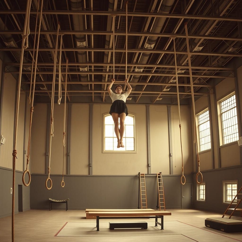 Epic Vintage Gymnasium Scene Inspired by Swedish Wall Art