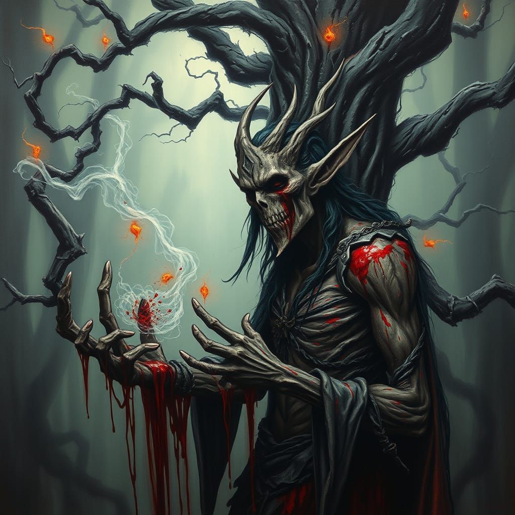 Wood Elf Tormented by Dark Magic in a Haunting Gothic Landsc...
