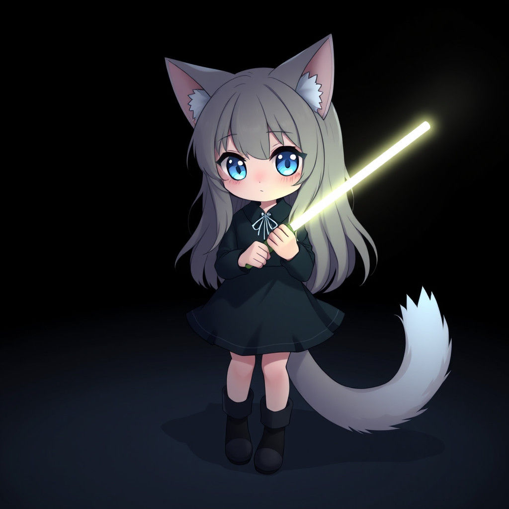 Anime Catgirl Glowstick in Dark Room