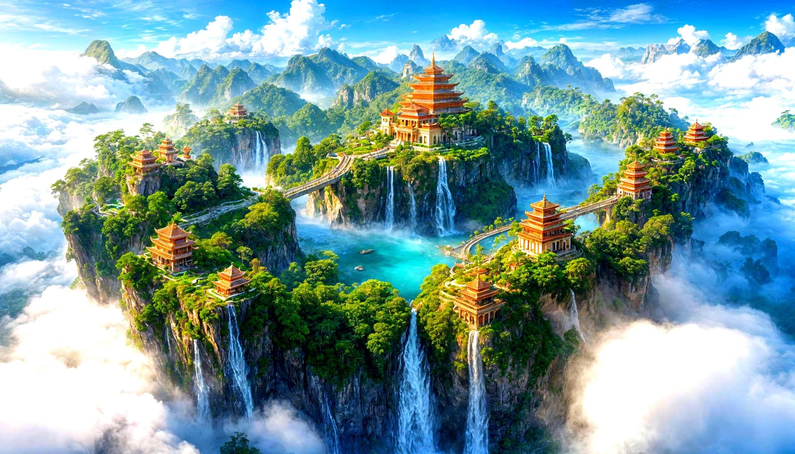 Paradise of Floating Islands Above Clouds