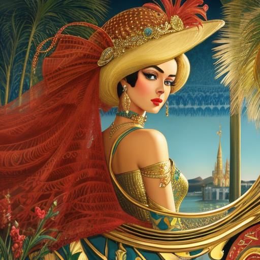 Detailed 3D Rendering of Woman in Art Deco Style