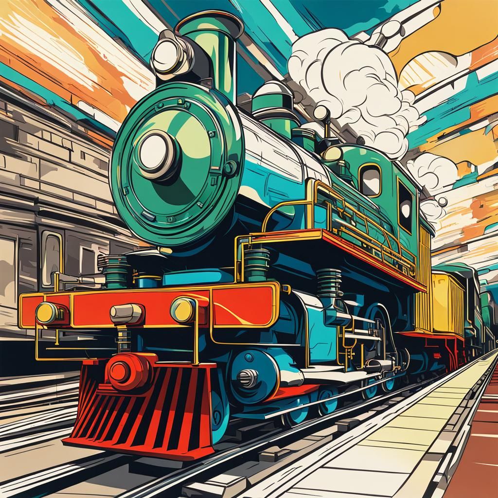 Retrofuturist Locomotive in Colored Perspective