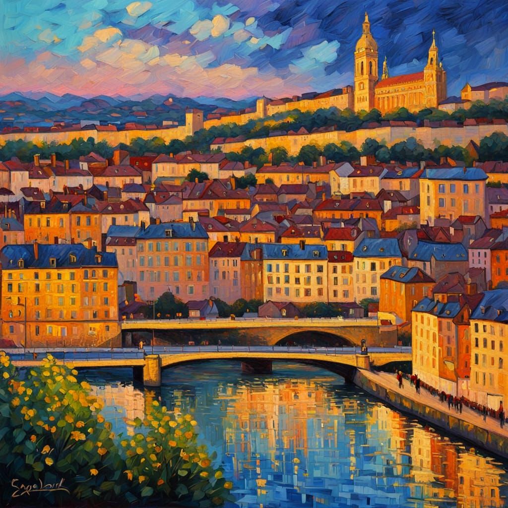Lyon in Expressionist Neo-Impressionism Style