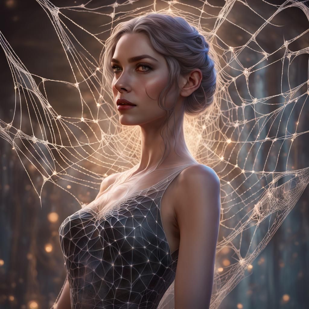 Woman in Spiderweb Dress Fantasy Portrait