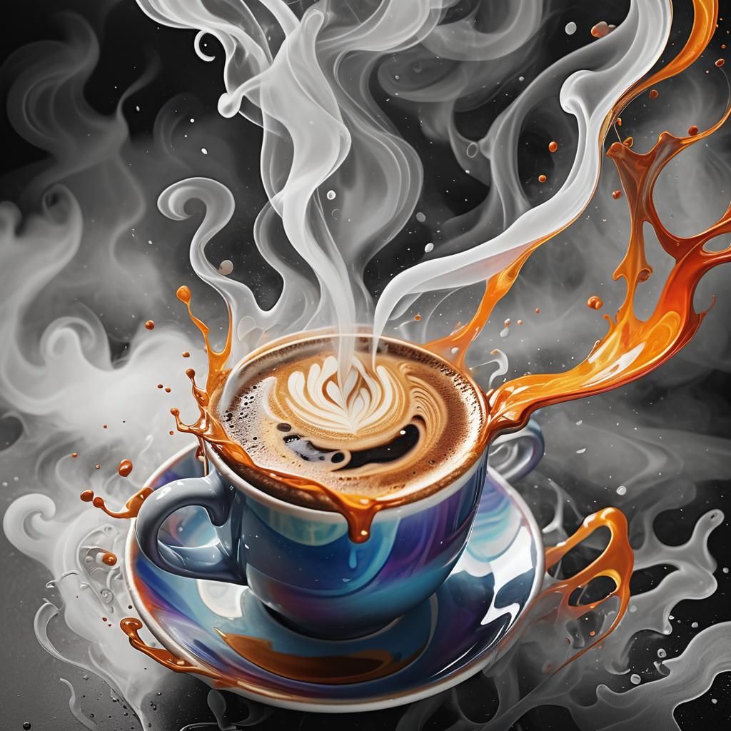 Coffee Cup Transformation: Abstract Expressionist Digital Ar...