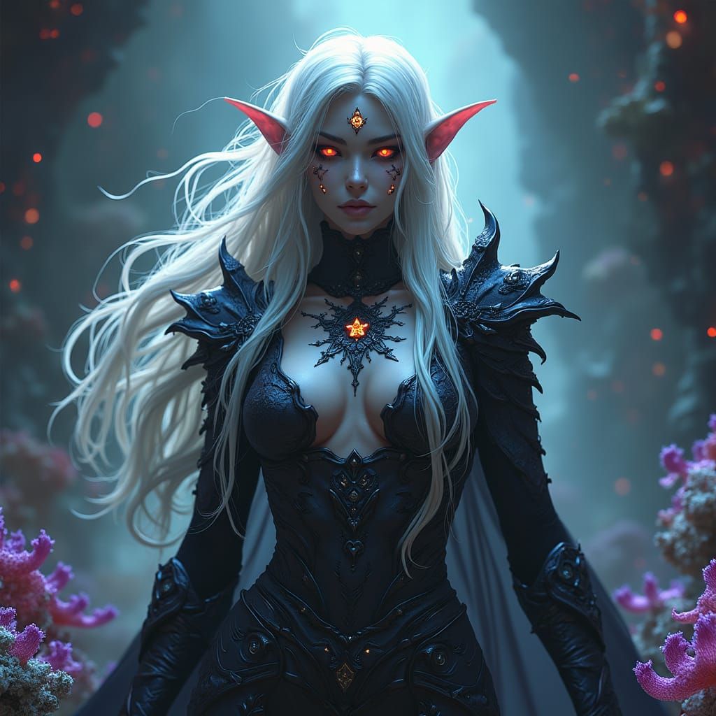 Female Drow, High Cleric, worshipper of the Spider Queen, Lo...