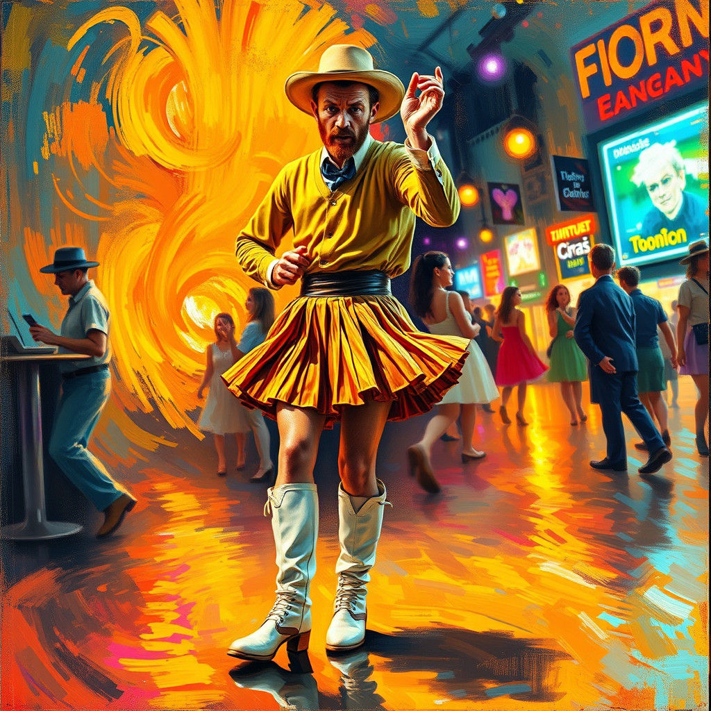 Vincent van Gogh in Vibrant Disco, Post-Impressionist Swirls...