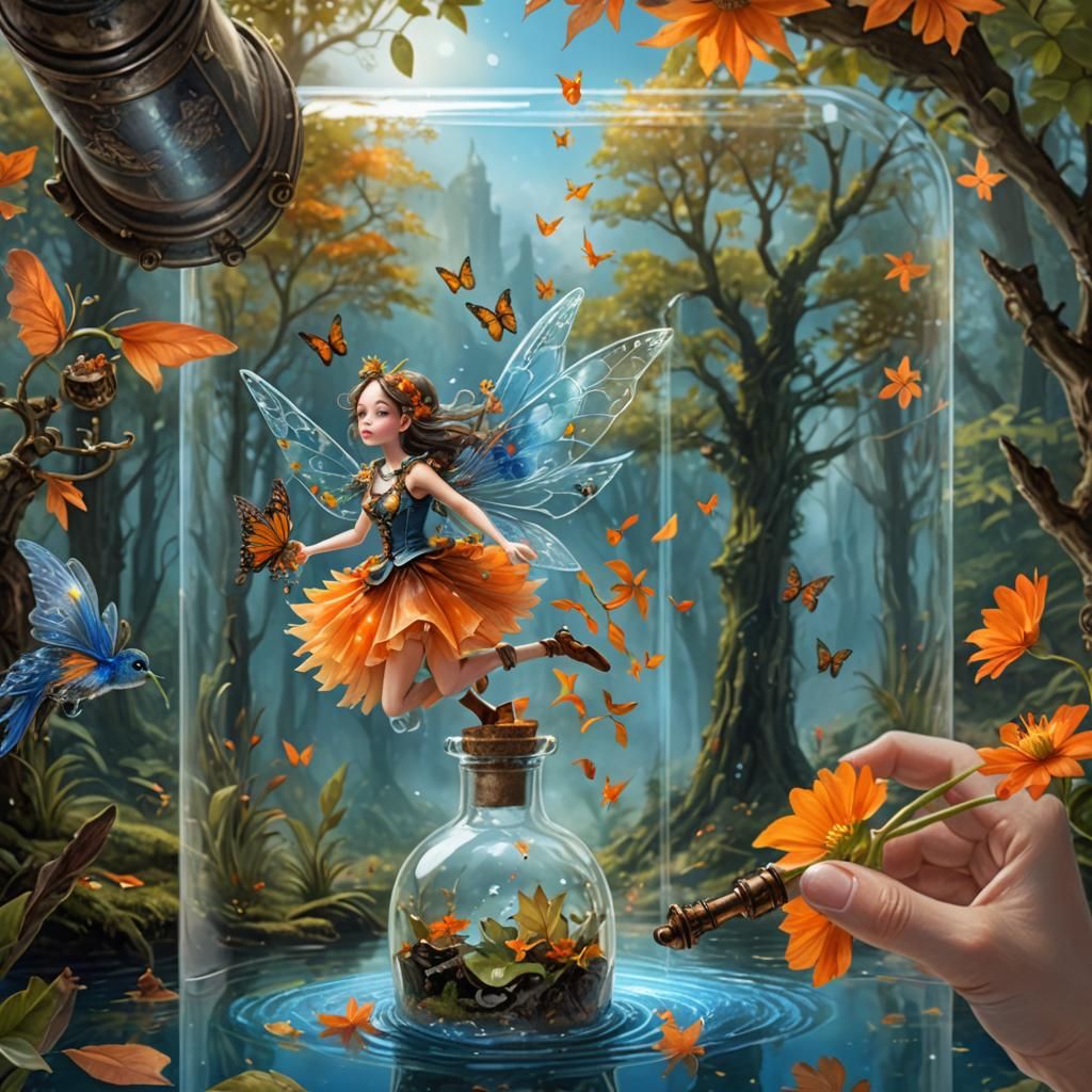 Steampunk Fairy Emerges From Glass Bottle