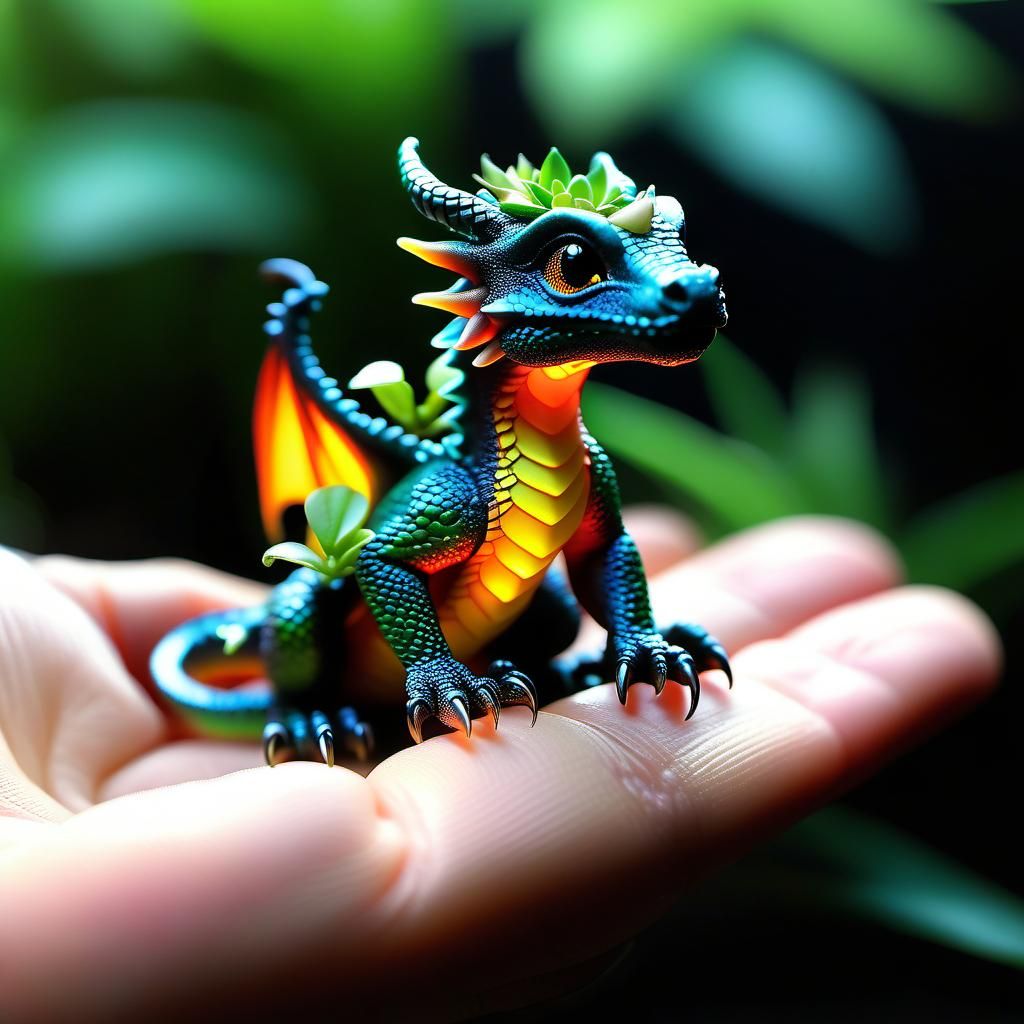 Enchanted Dragon Cub in Miniature Terrarium, Oil Painting