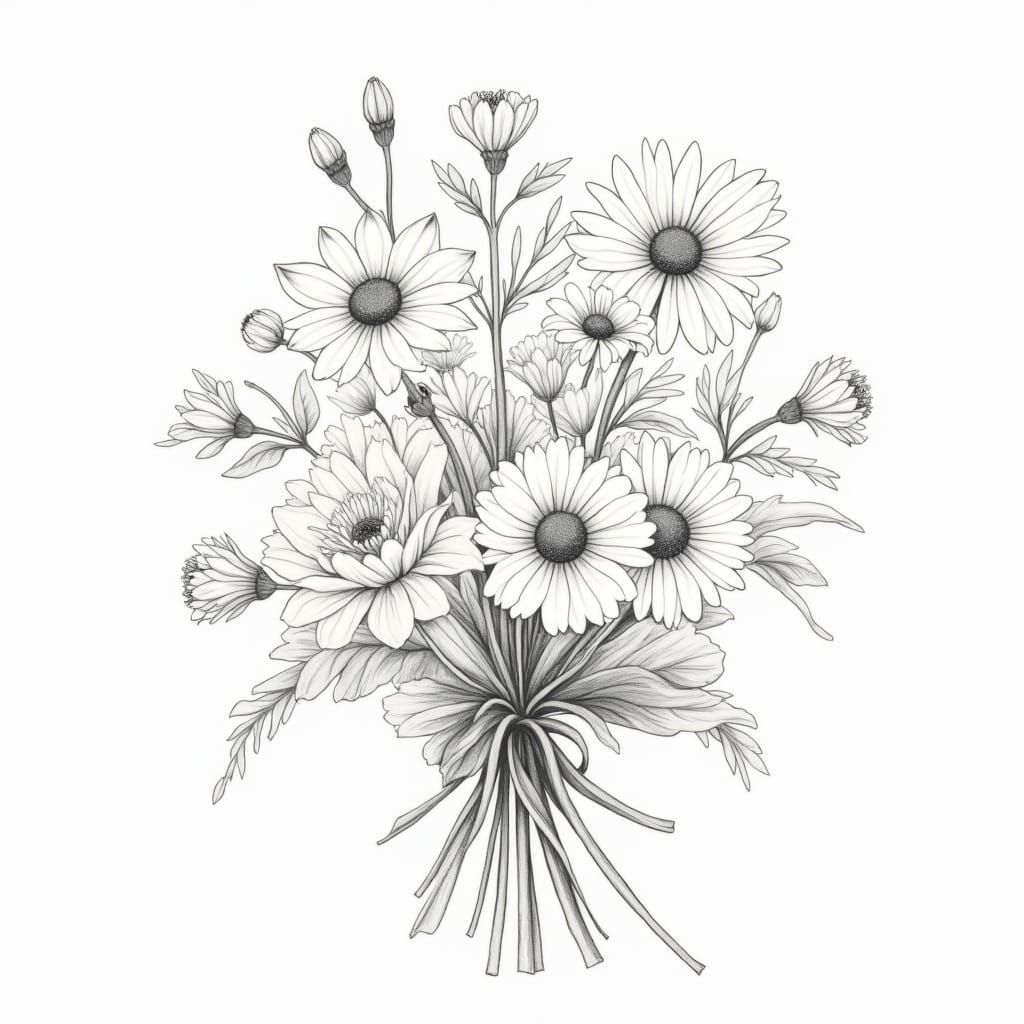 Whimsical Floral Bouquet in Art Nouveau Style