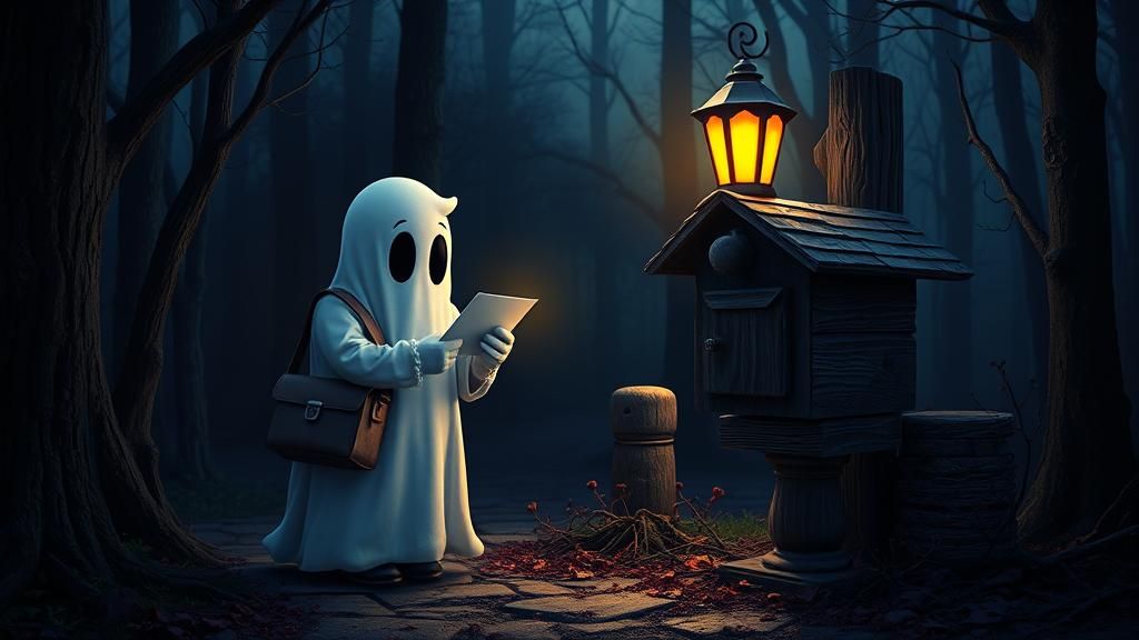 Ghost Postman in Haunted Woods: Dark Fantasy Art