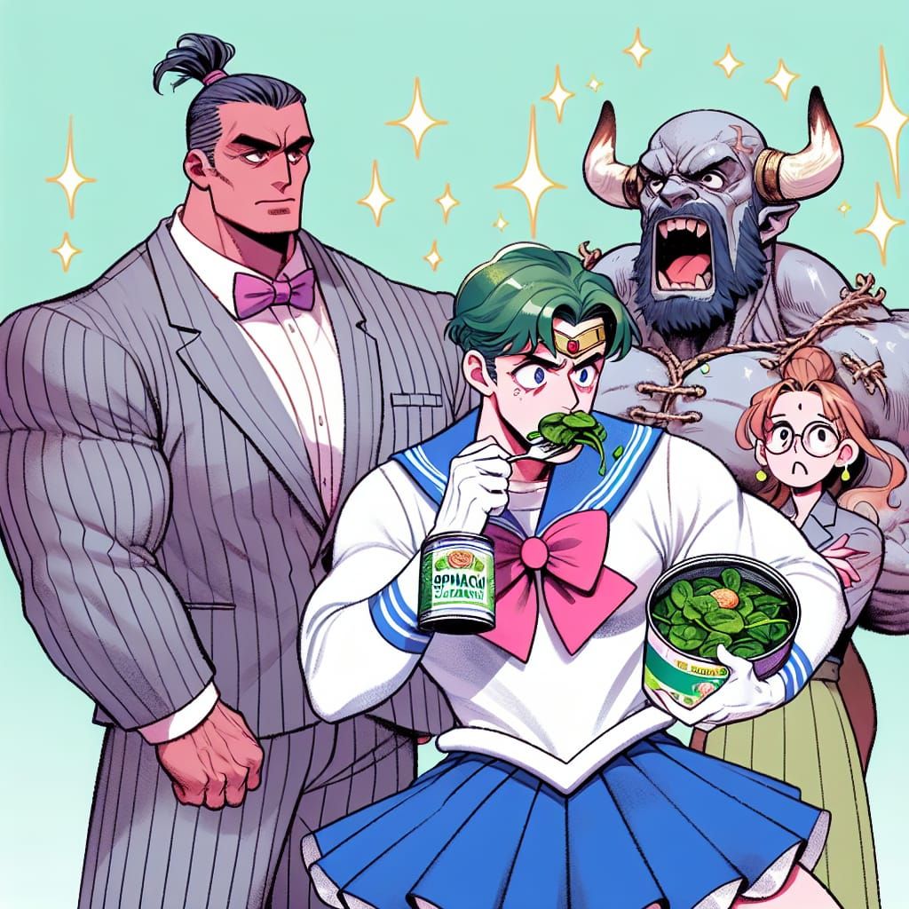 Sailor Man in Magical Girl Costume Eats Spinach