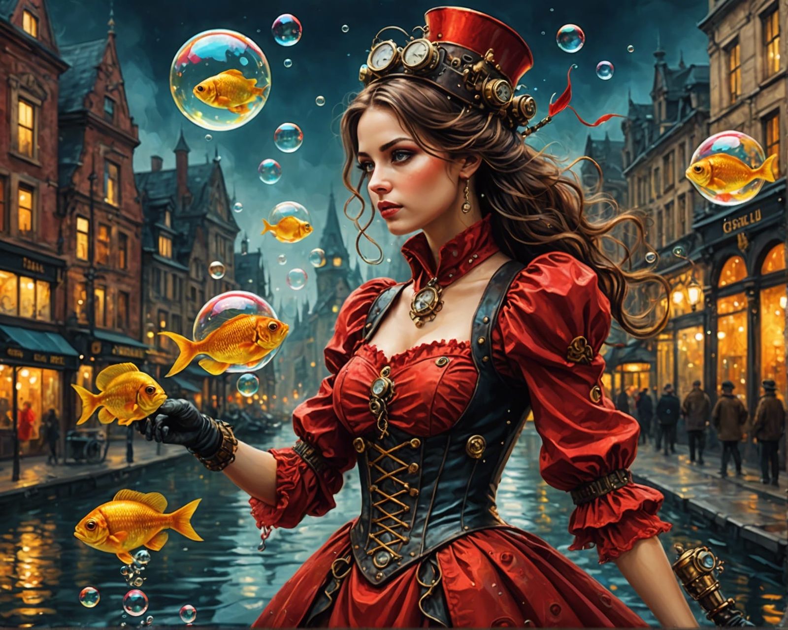 Steampunk Fish Blowing Bubbles at Night