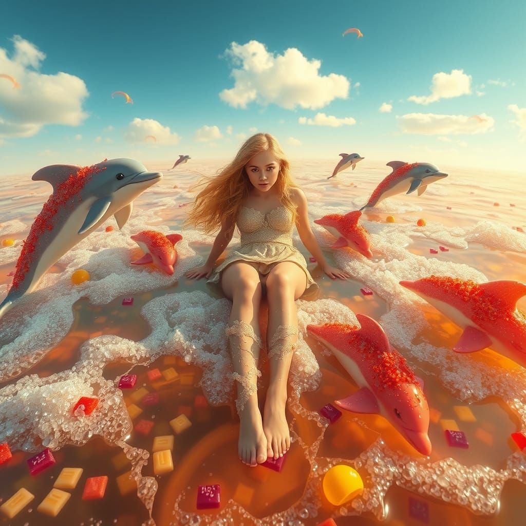 Dreamlike Soda Sea with Candy Dolphins, by Digital Artists