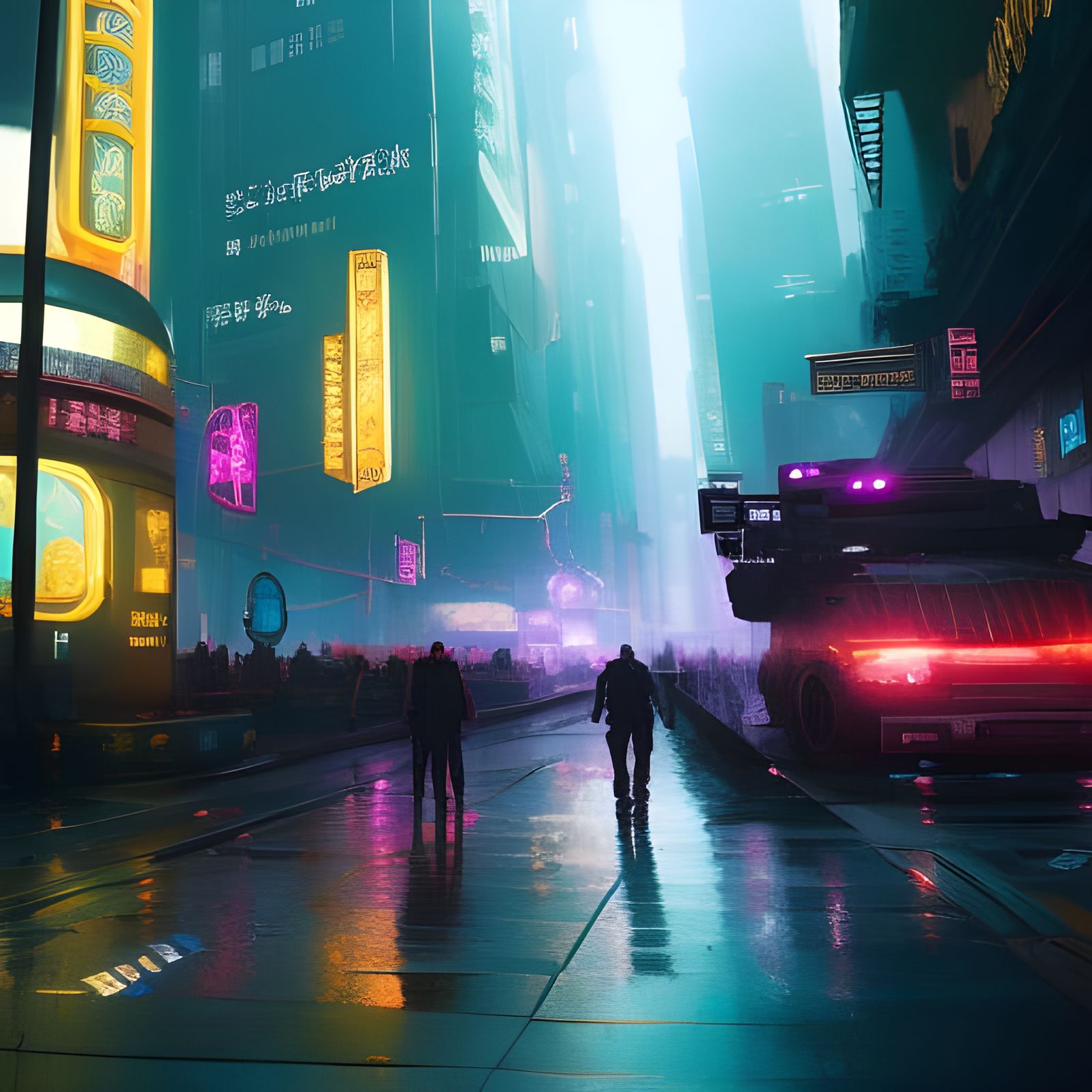 Cyberpunk Detective Squad in Neon Cityscape