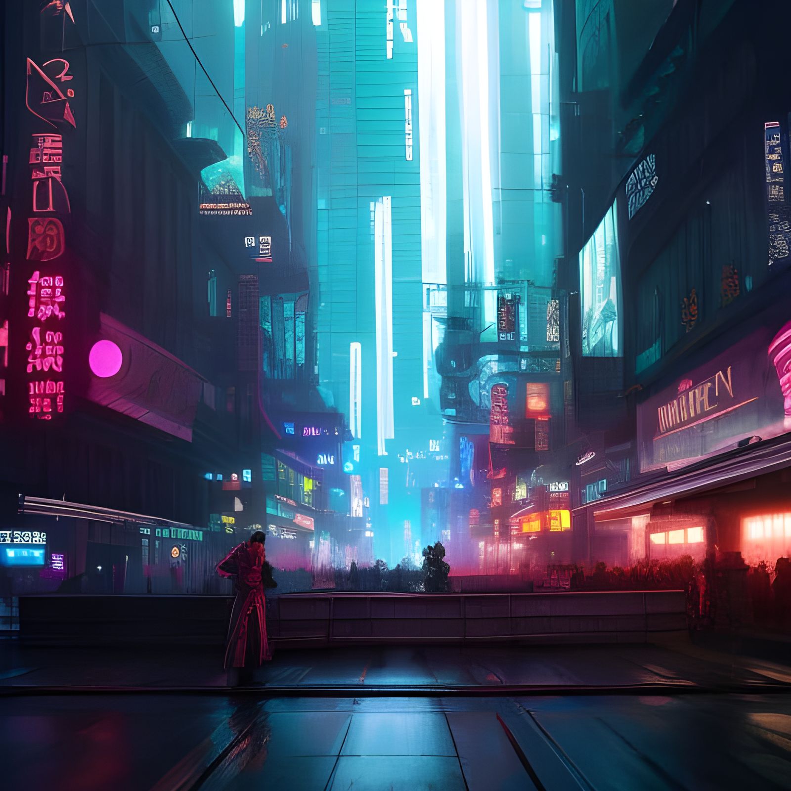 Cyberpunk Detective Squad in Neon Cityscape