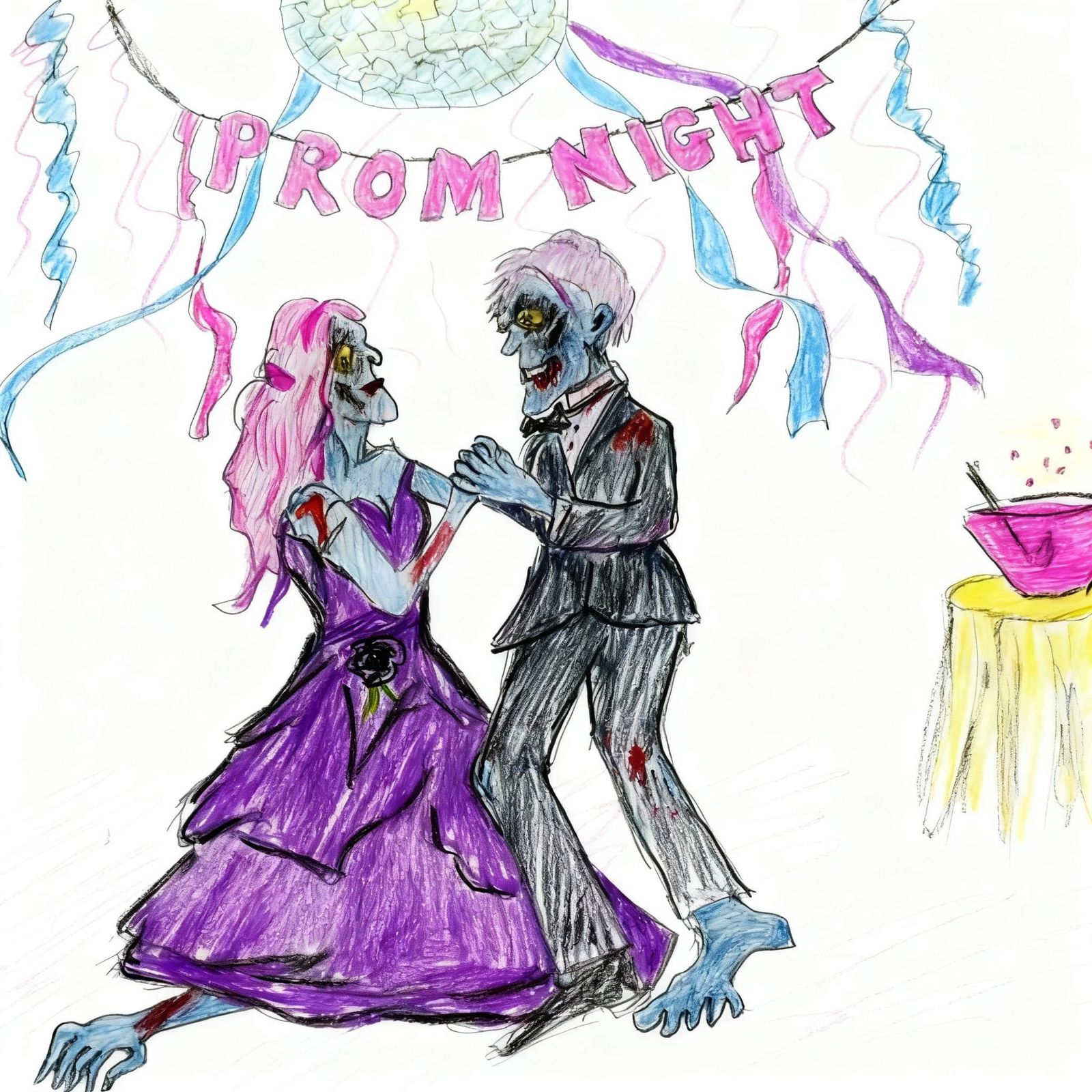 Zombies in Purple Dress and Dark Suit with Streamers