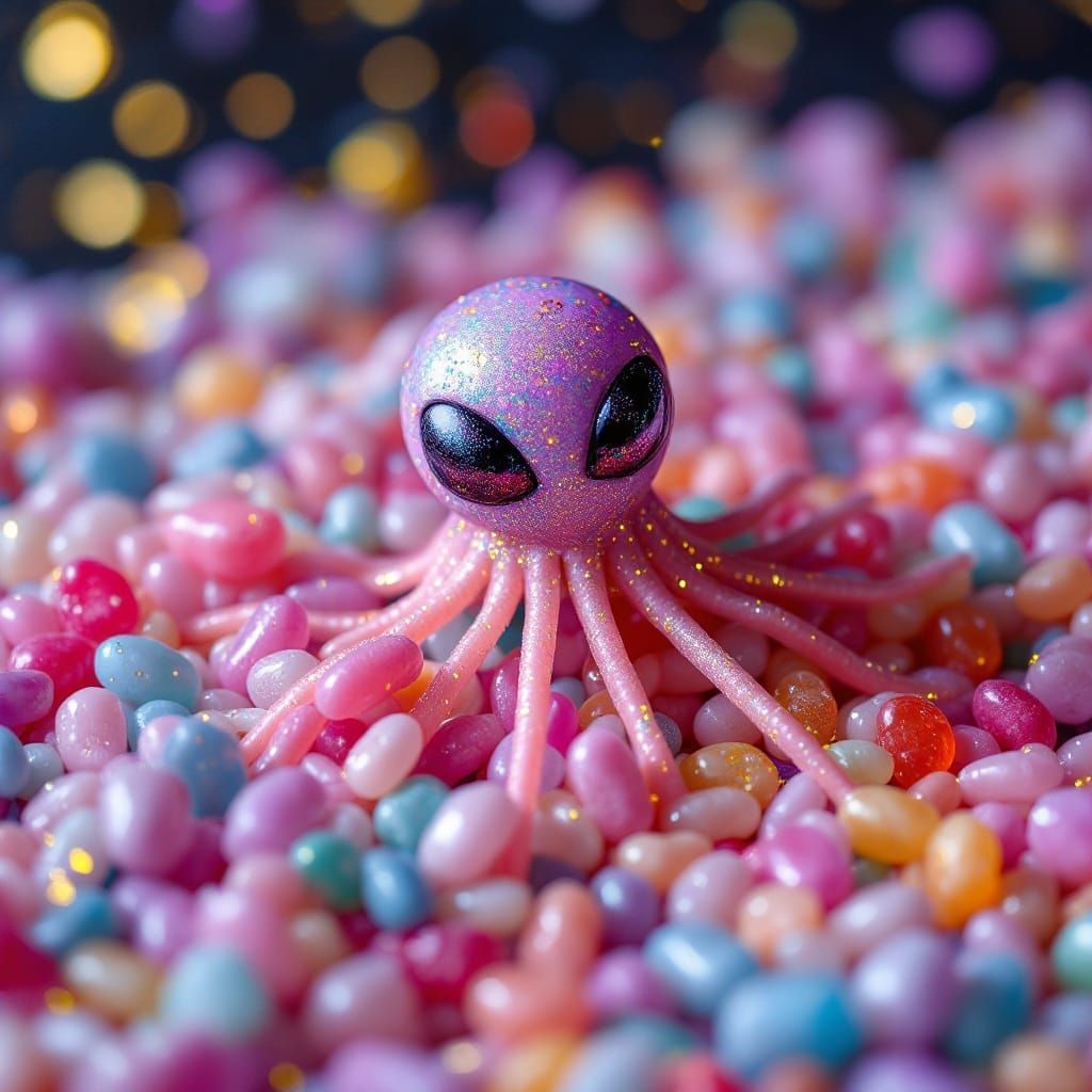 Metallic Rice Grain Alien in Space, Acrylic Style