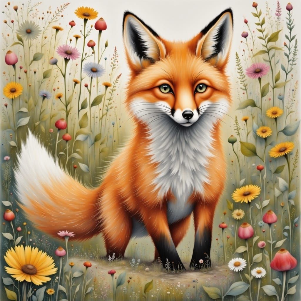 Whimsical Fox Frolics in Enchanted Forest Meadow
