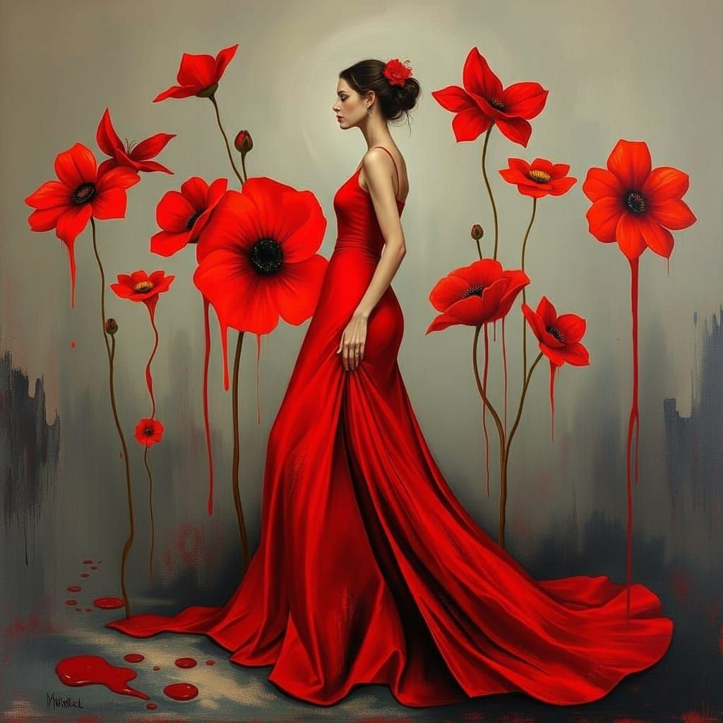 Surreal Red Melting Landscape in Matte Oil